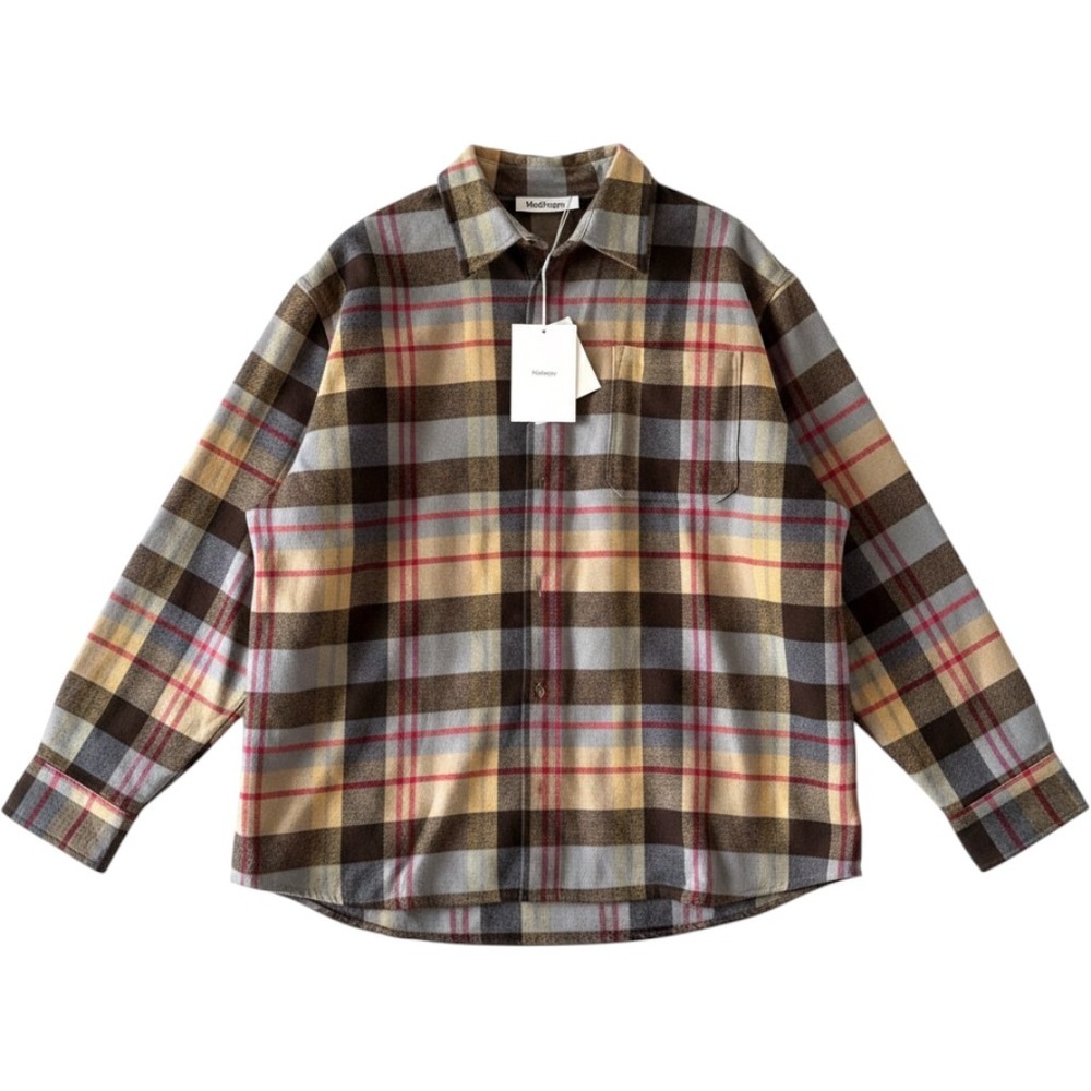 Madhappy Plaid Button Down Shirt XXL Walnut Plaid Wool Blend 3U0330197-WNP-XXL